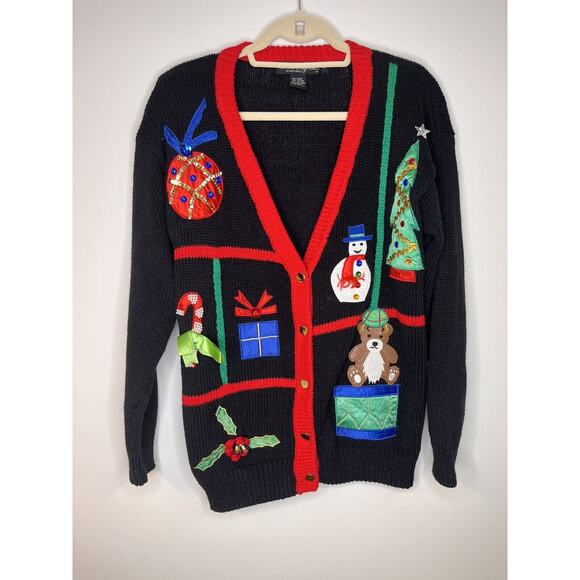 Work in Progress Gladys Bagley Vintage Christmas Ugly Sweater Cardigan sz small - Picture 7 of 7